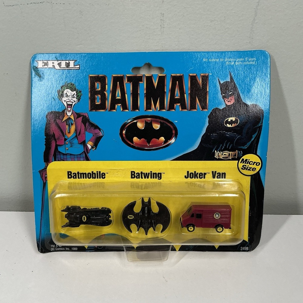 1989 Batman ERTL MICRO Diecast Vehicle Set Joker Van Batmobile Batwing Vintage
